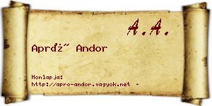 Apró Andor névjegykártya